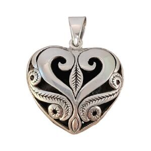Sterling Openwork Artisan Flourish Engraved Puffy Heart Pendant